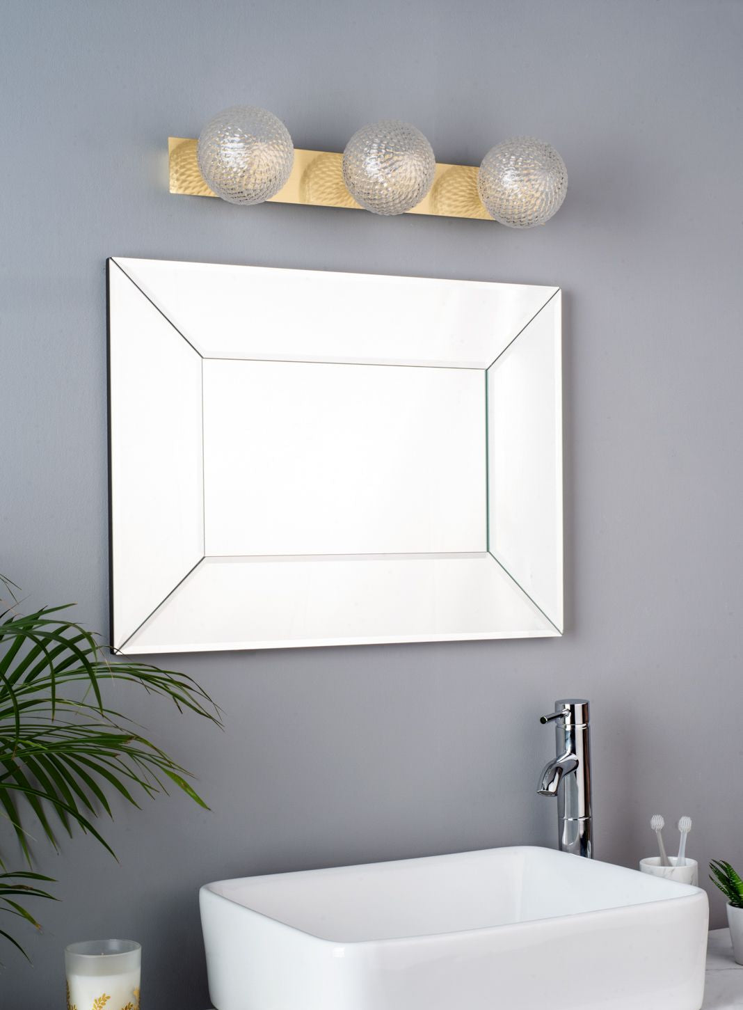 Prague 3lt Bathroom Wall Light Polished Chrome/Satin Brass Glass IP44 G9