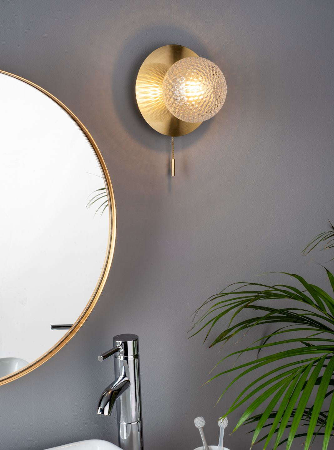 Prague Bathroom Wall Light Polished Chrome/Satin Brass Glass IP44 G9