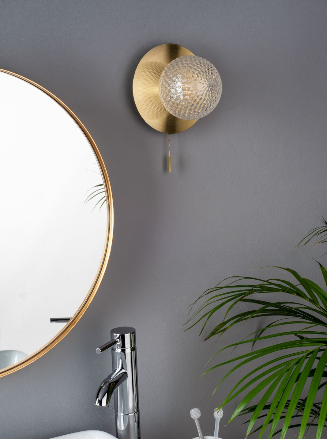 Prague Bathroom Wall Light Polished Chrome/Satin Brass Glass IP44 G9