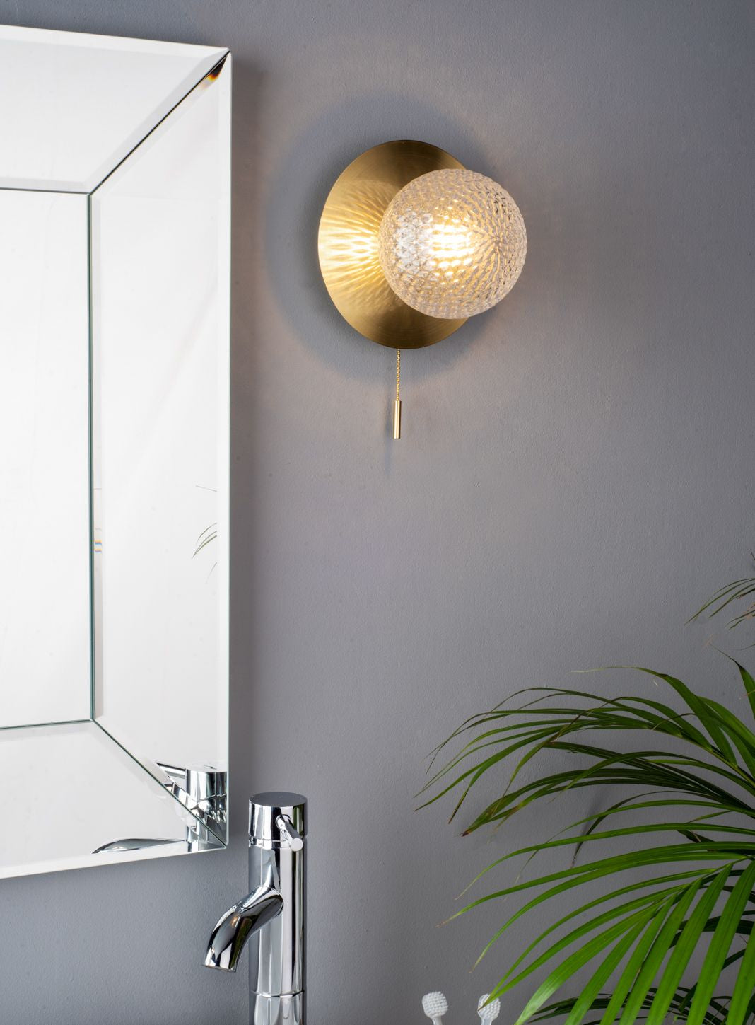 Prague Bathroom Wall Light Polished Chrome/Satin Brass Glass IP44 G9