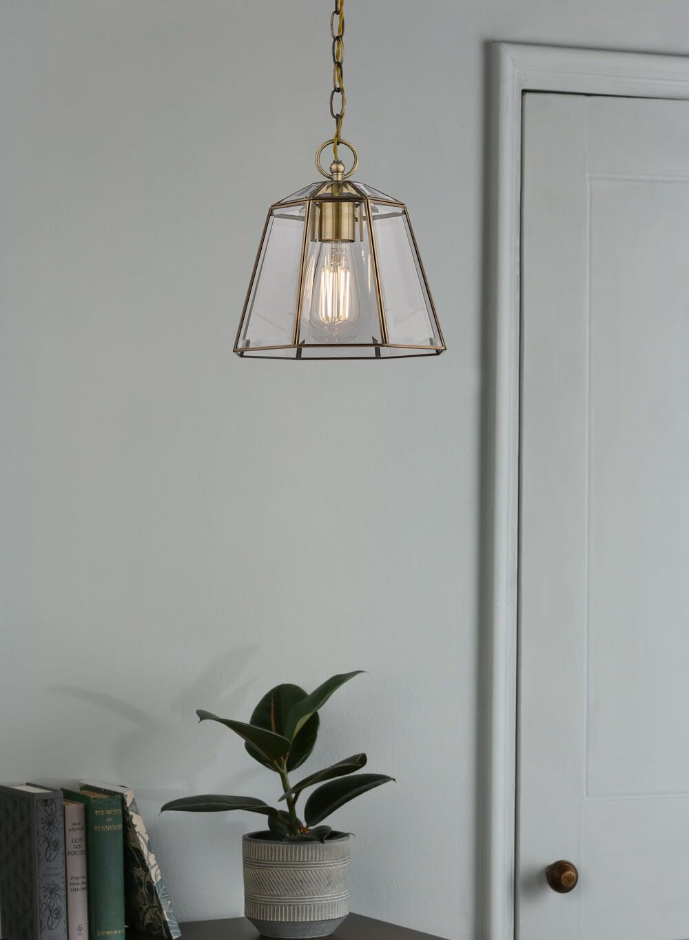 Clayton Pendant- Polished Silver/ Antique Brass Glass