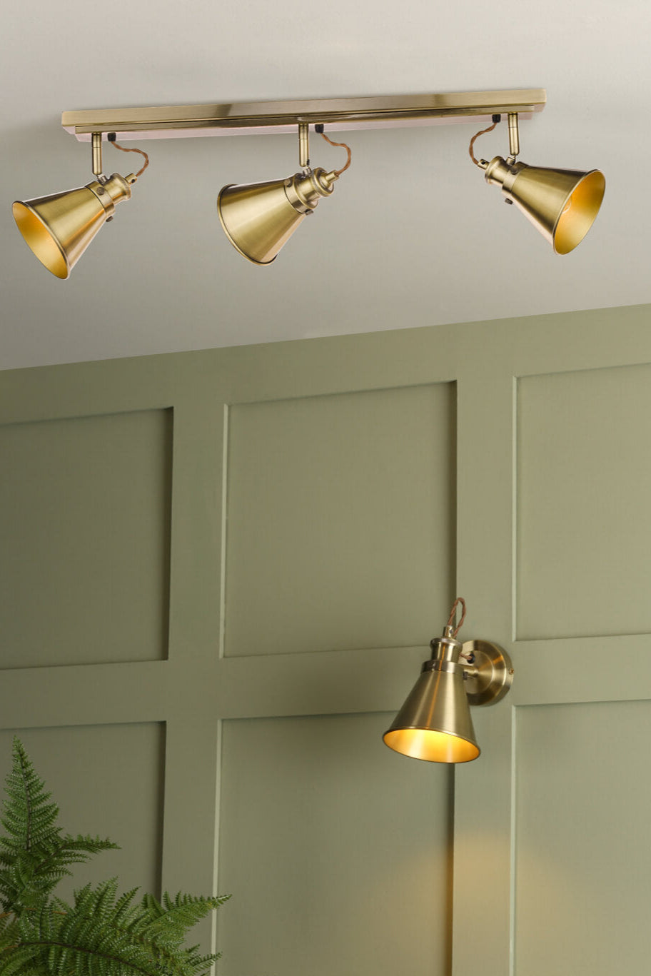 Rufus 3 Light Bar Spotlight Industrial Nickel/Antique Brass E14