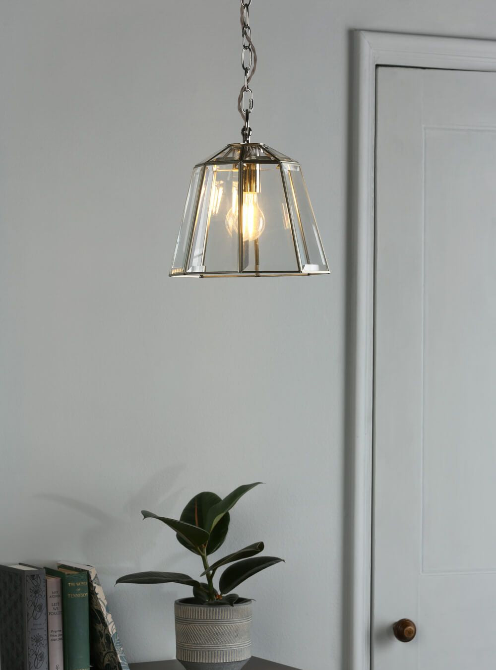Clayton Pendant- Polished Silver/ Antique Brass Glass