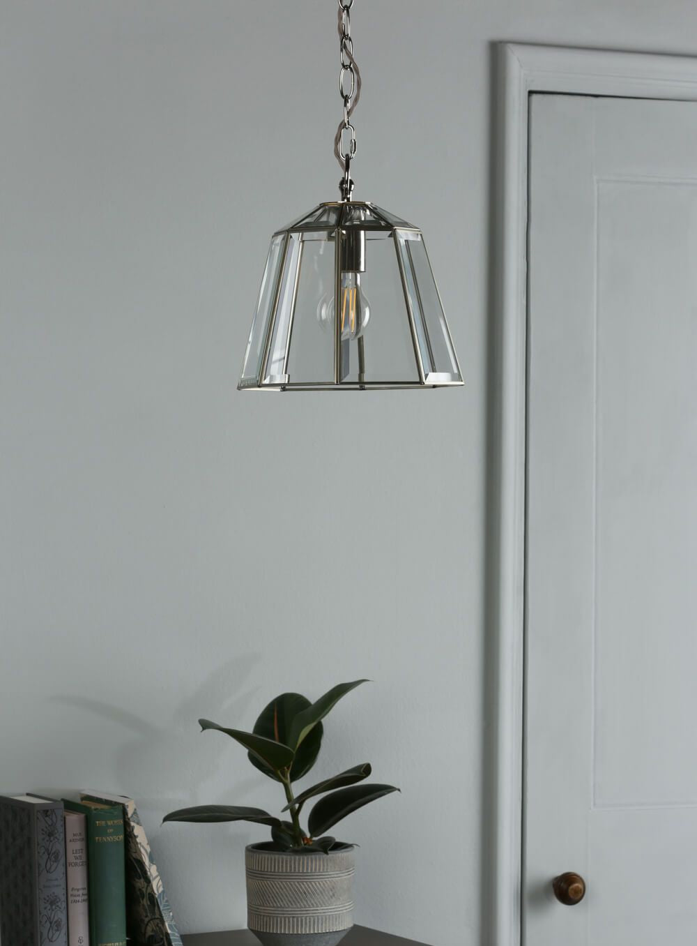 Clayton Pendant- Polished Silver/ Antique Brass Glass