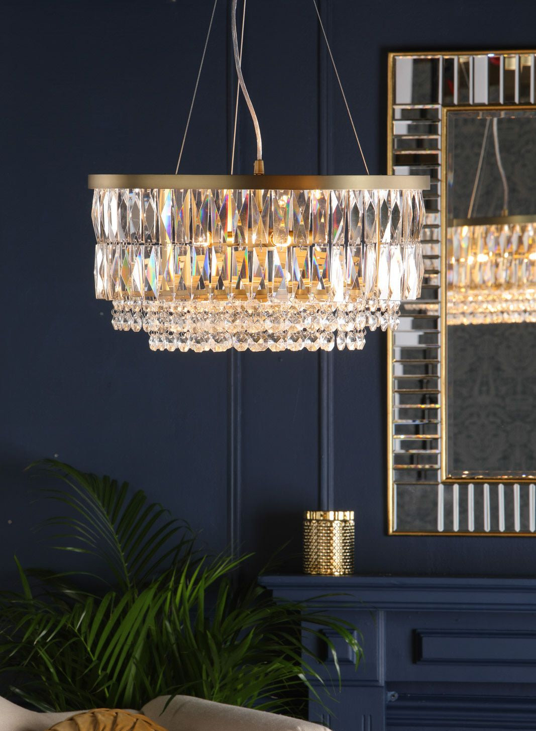 Rhosill 4 Light Pendant Crystal and Antique Brass/ Aged Pewter