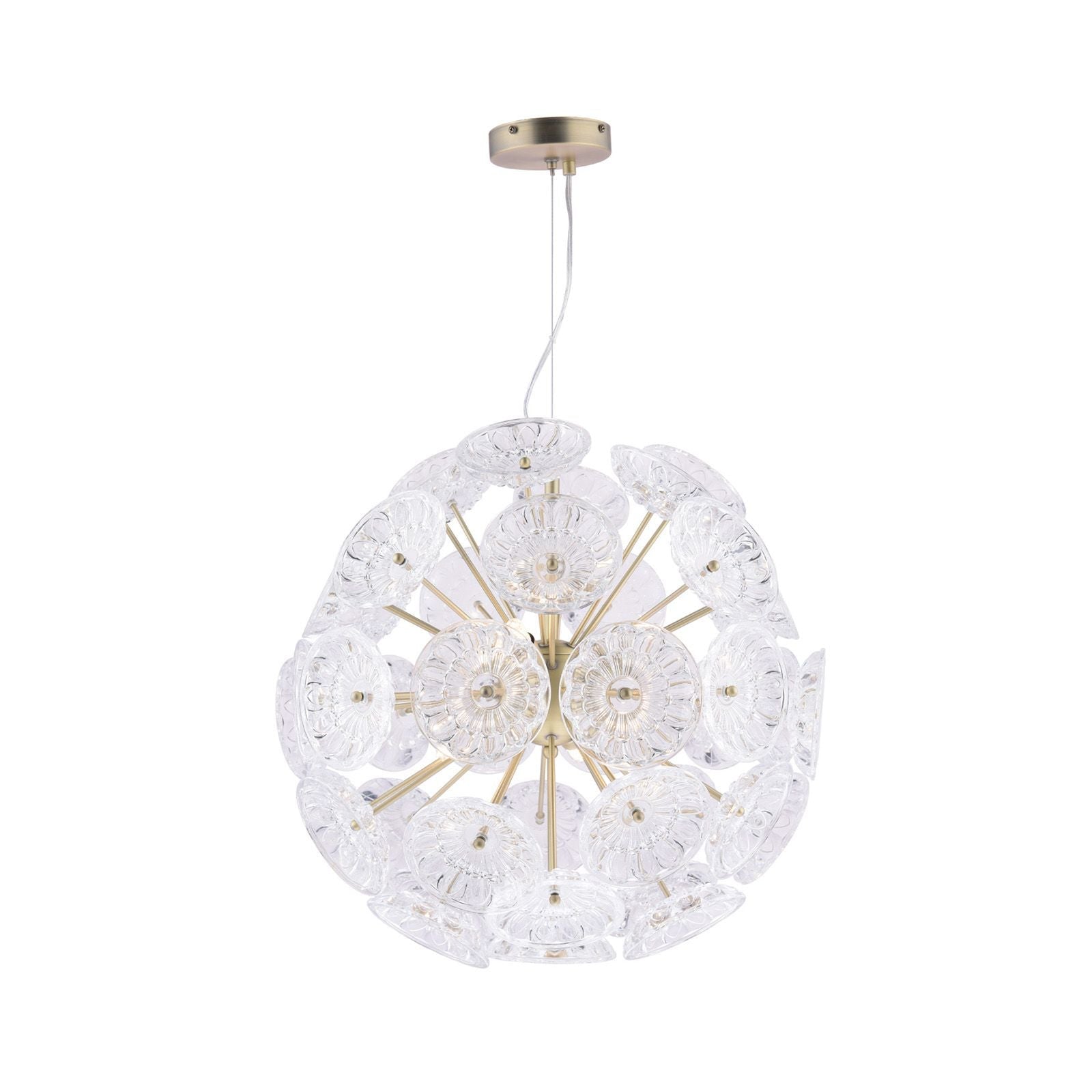 Elwick 6 Light Pendant Textured Glass & Antique Brass