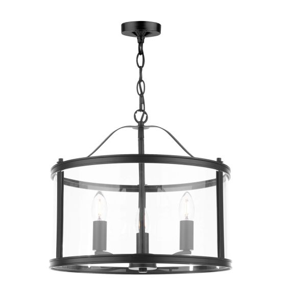 Harrington 3/5 Light Pendant Matt Black and Glass
