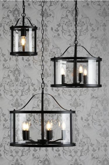 Harrington 3/5 Light Pendant Matt Black and Glass