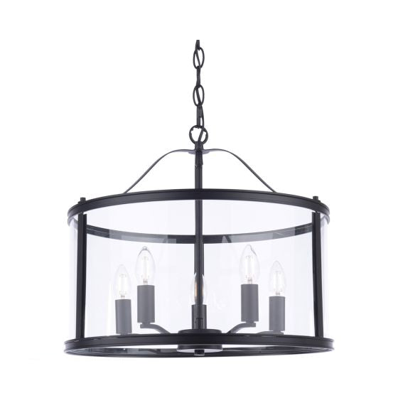 Harrington 3/5 Light Pendant Matt Black and Glass