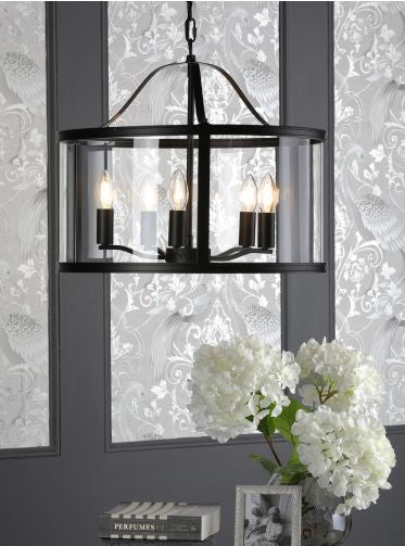 Harrington 3/5 Light Pendant Matt Black and Glass