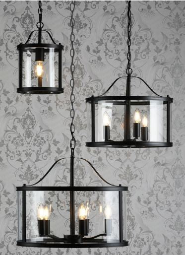 Harrington 3/5 Light Pendant Matt Black and Glass
