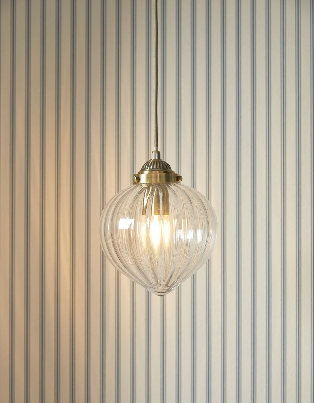 Whitham Pendant Polished Nickel/Antique Brass  and Ribbed Glass