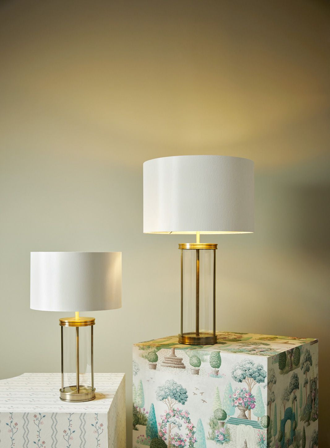 Harrington Small Table Lamp Antique Brass and Glass With Shade