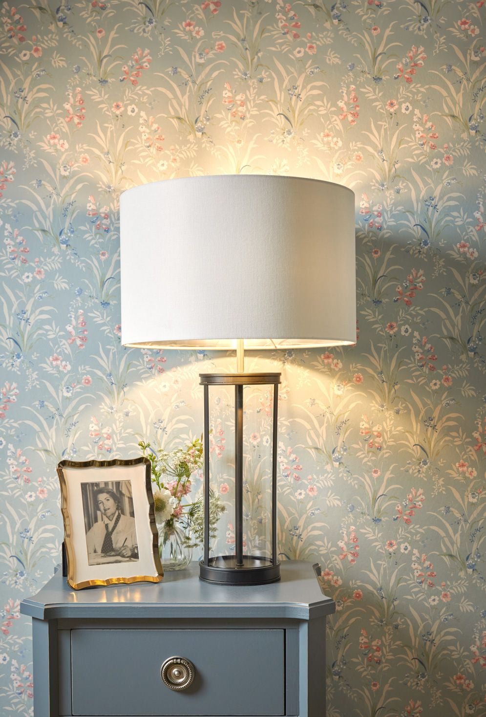 Harrington Small Table Lamp Antique Brass and Glass With Shade