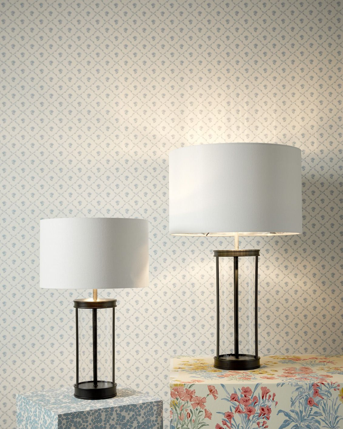 Harrington Small Table Lamp Antique Brass and Glass With Shade