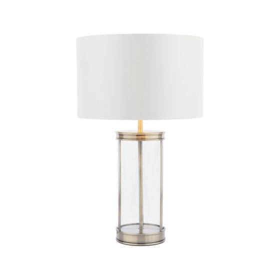 Harrington Small Table Lamp Antique Brass and Glass With Shade