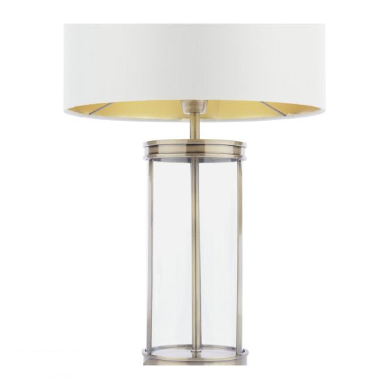 Harrington Small Table Lamp Antique Brass and Glass With Shade