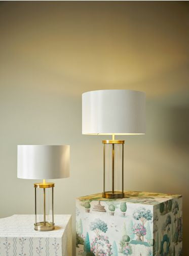 Harrington Small Table Lamp Antique Brass and Glass With Shade