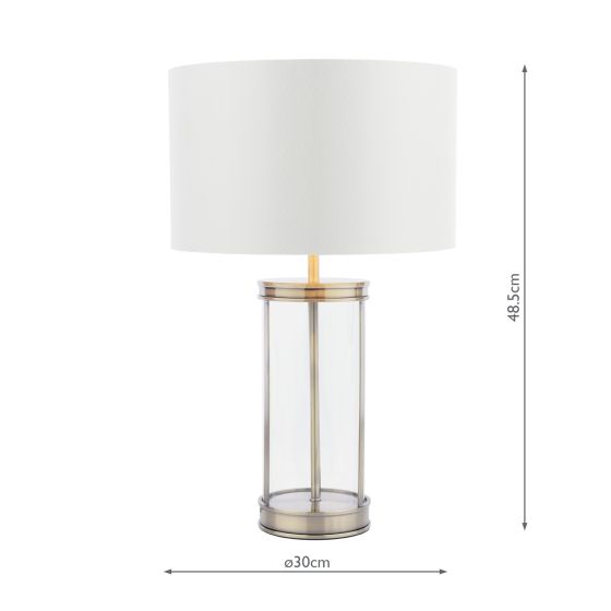 Harrington Small Table Lamp Antique Brass and Glass With Shade