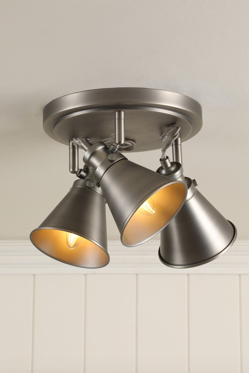 Rufus 3 Light Plate Spotlight Industrial Nickel/Antique Brass E14