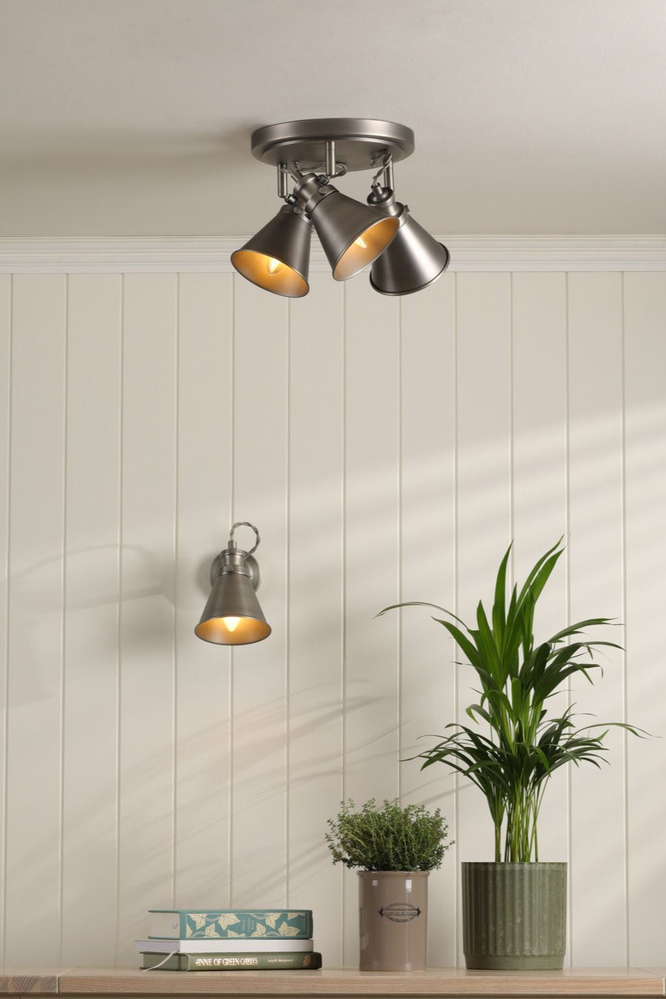 Rufus 3 Light Plate Spotlight Industrial Nickel/Antique Brass E14