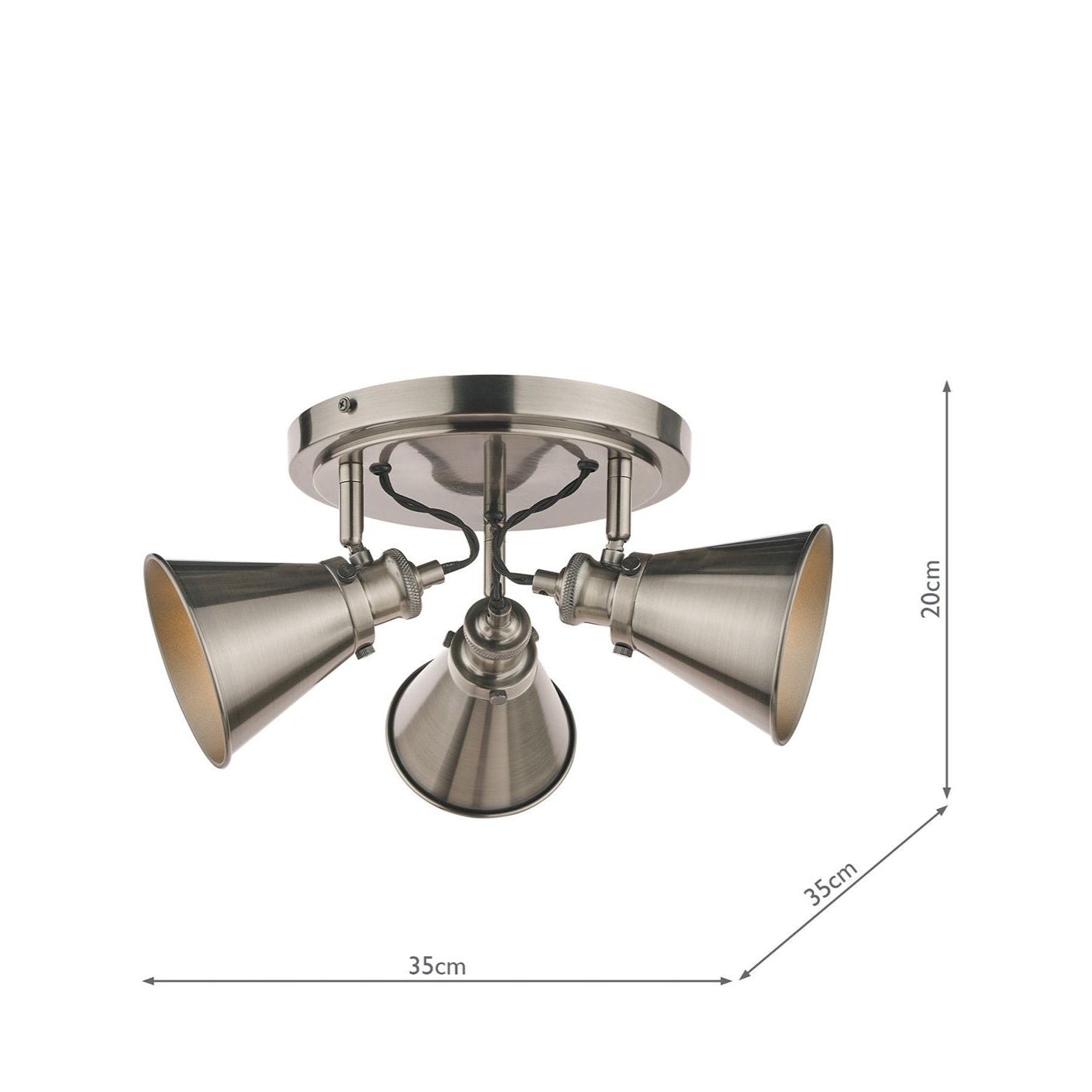 Rufus 3 Light Plate Spotlight Industrial Nickel/Antique Brass E14