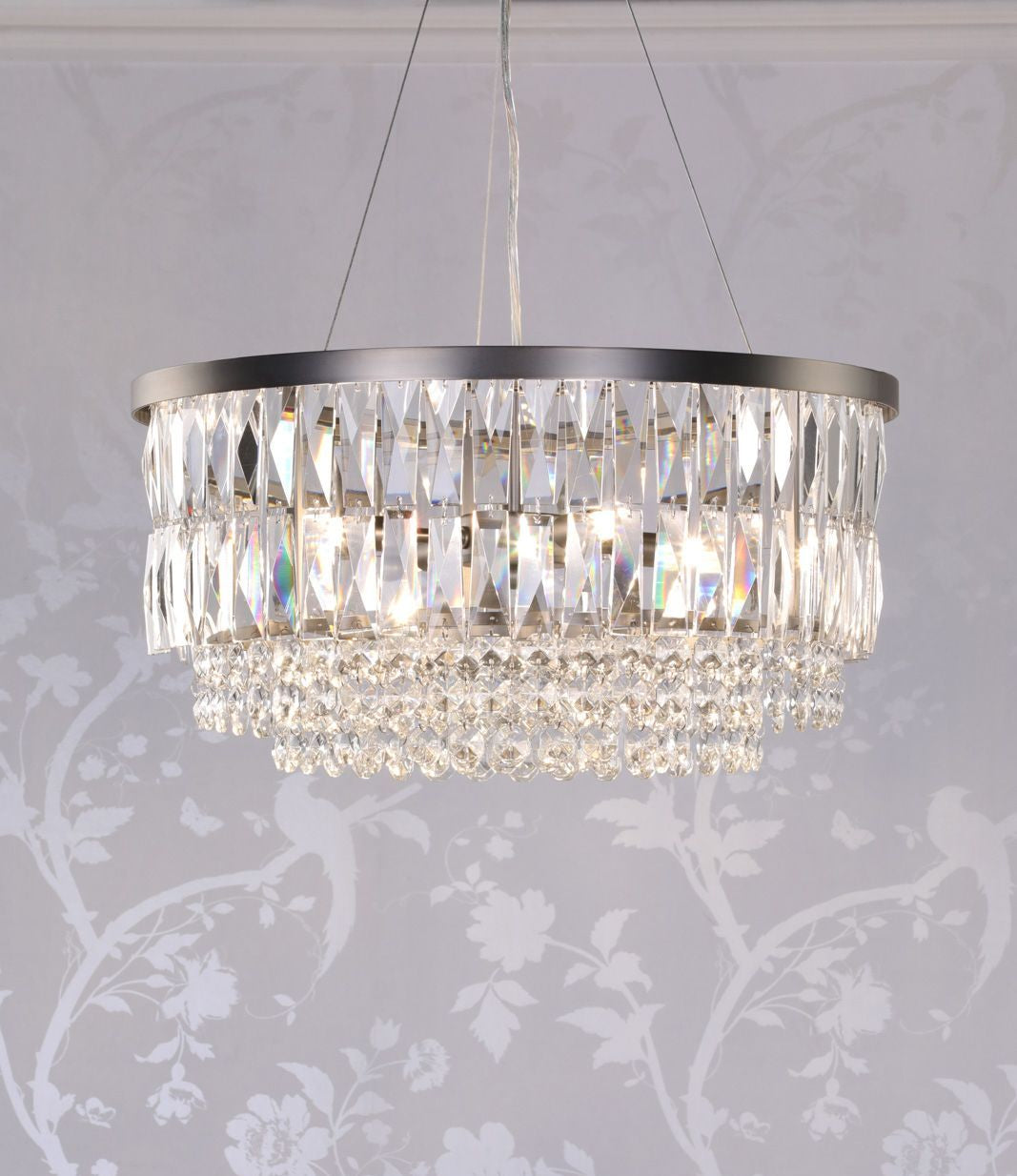 Rhosill 4 Light Pendant Crystal and Antique Brass/ Aged Pewter