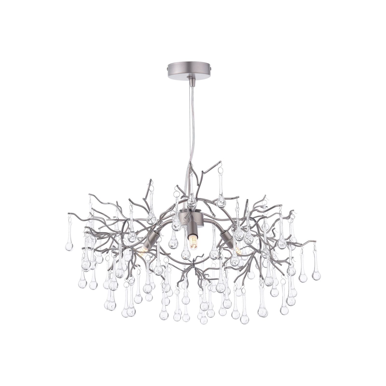 Willow 3/5 Light Pendant Satin Pewter and Crystal
