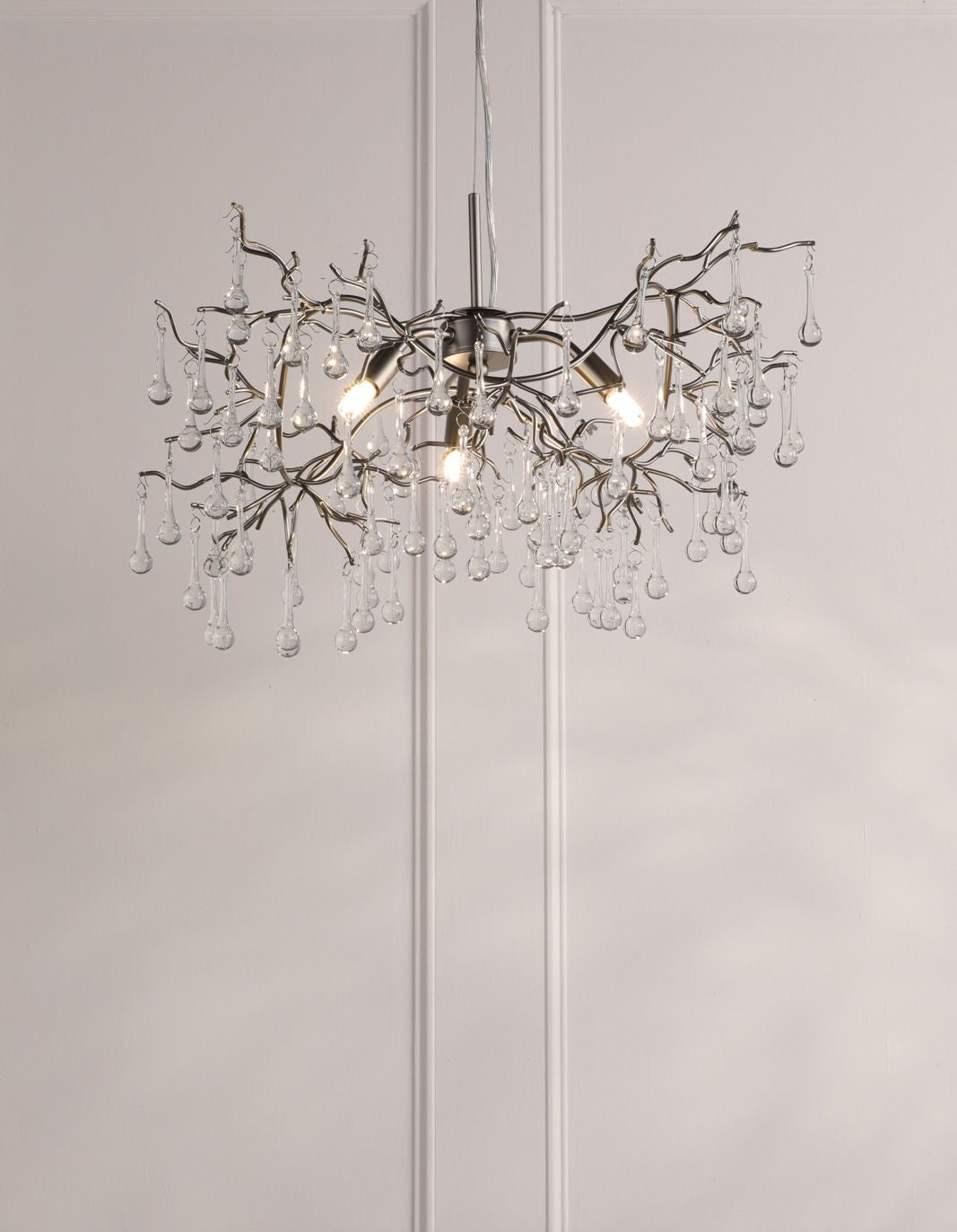 Willow 3/5 Light Pendant Satin Pewter and Crystal