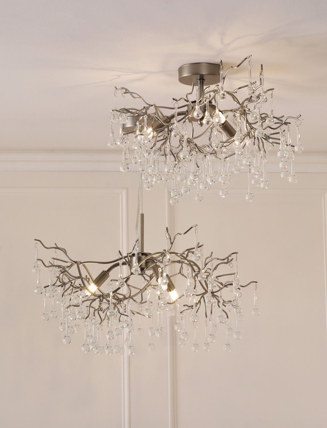 Willow 3/5 Light Pendant Satin Pewter and Crystal