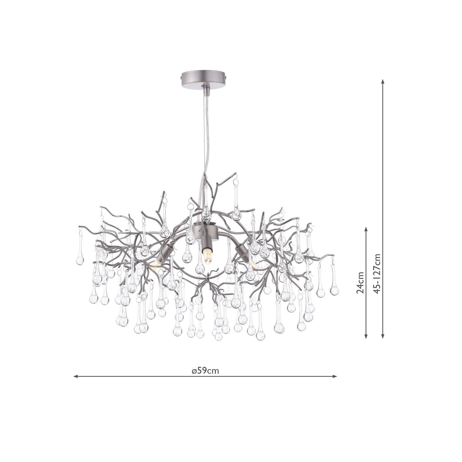 Willow 3/5 Light Pendant Satin Pewter and Crystal