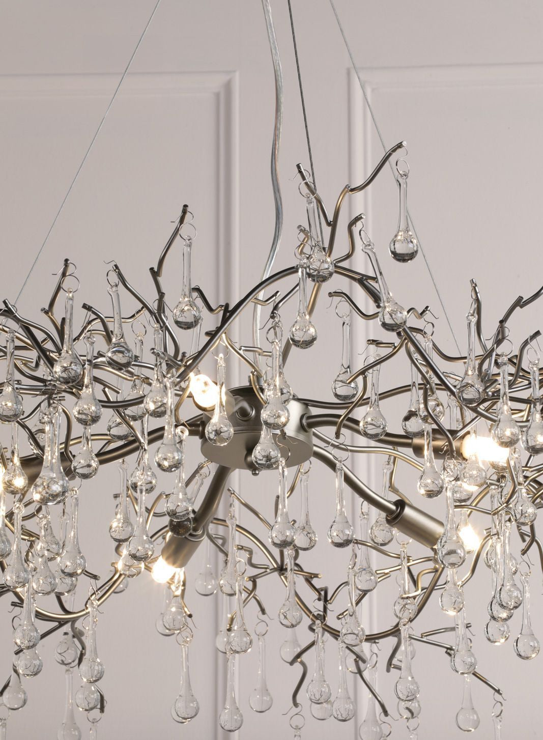 Willow 3/5 Light Pendant Satin Pewter and Crystal