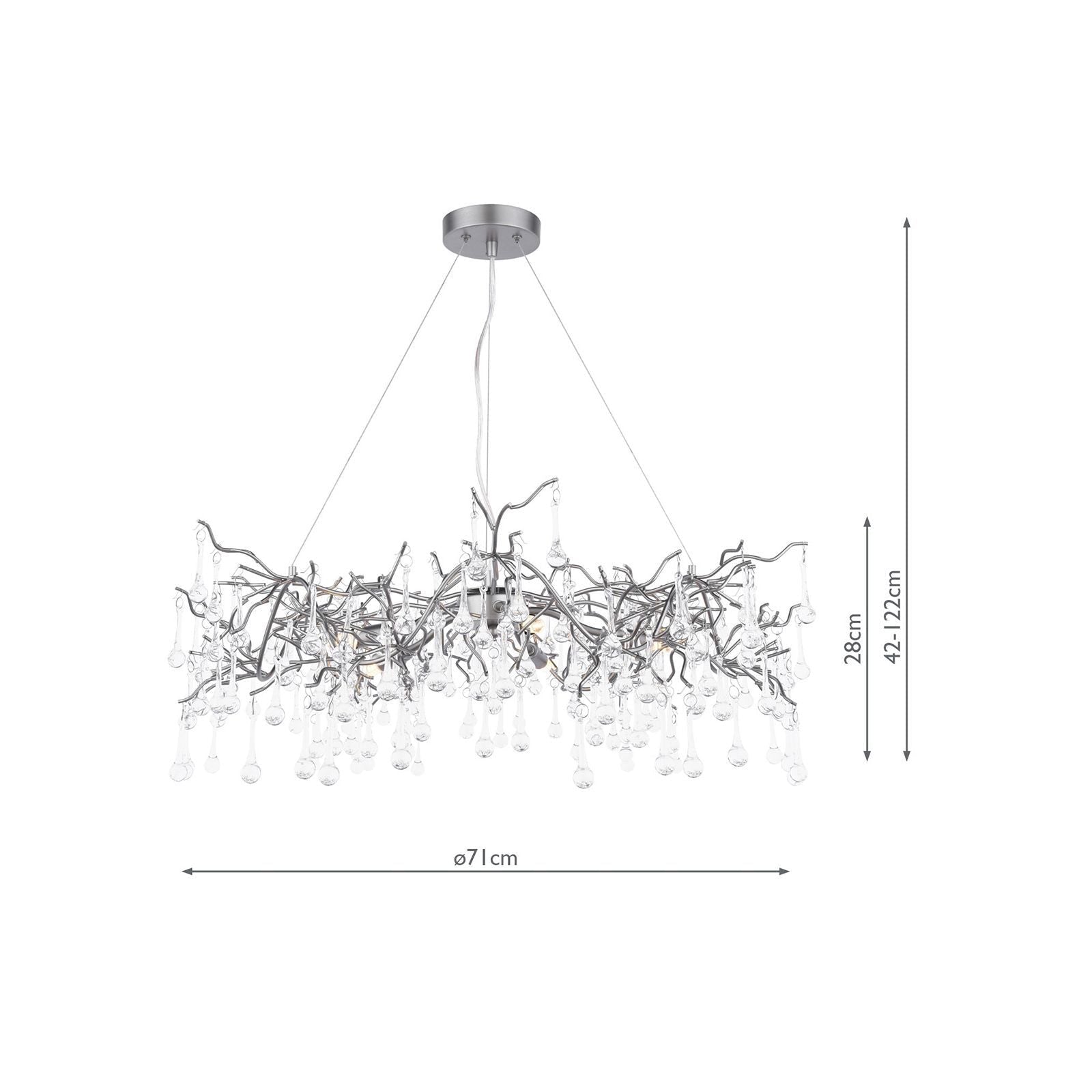 Willow 3/5 Light Pendant Satin Pewter and Crystal