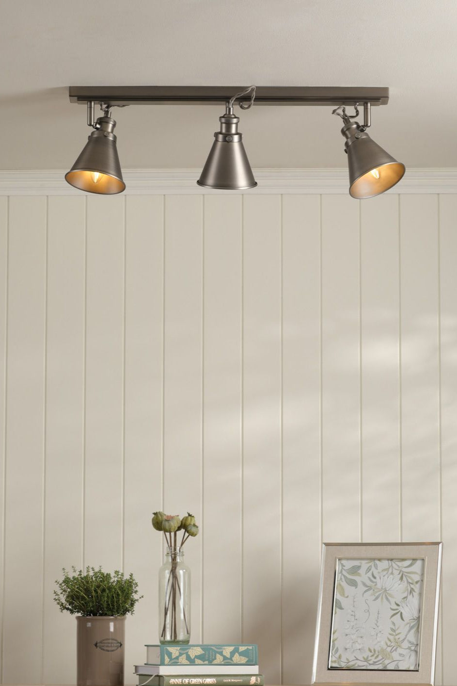 Rufus 3 Light Bar Spotlight Industrial Nickel/Antique Brass E14