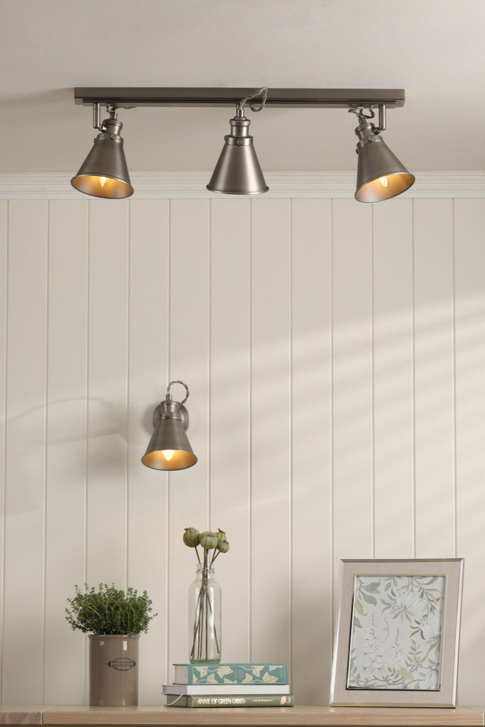 Rufus 3 Light Bar Spotlight Industrial Nickel/Antique Brass E14