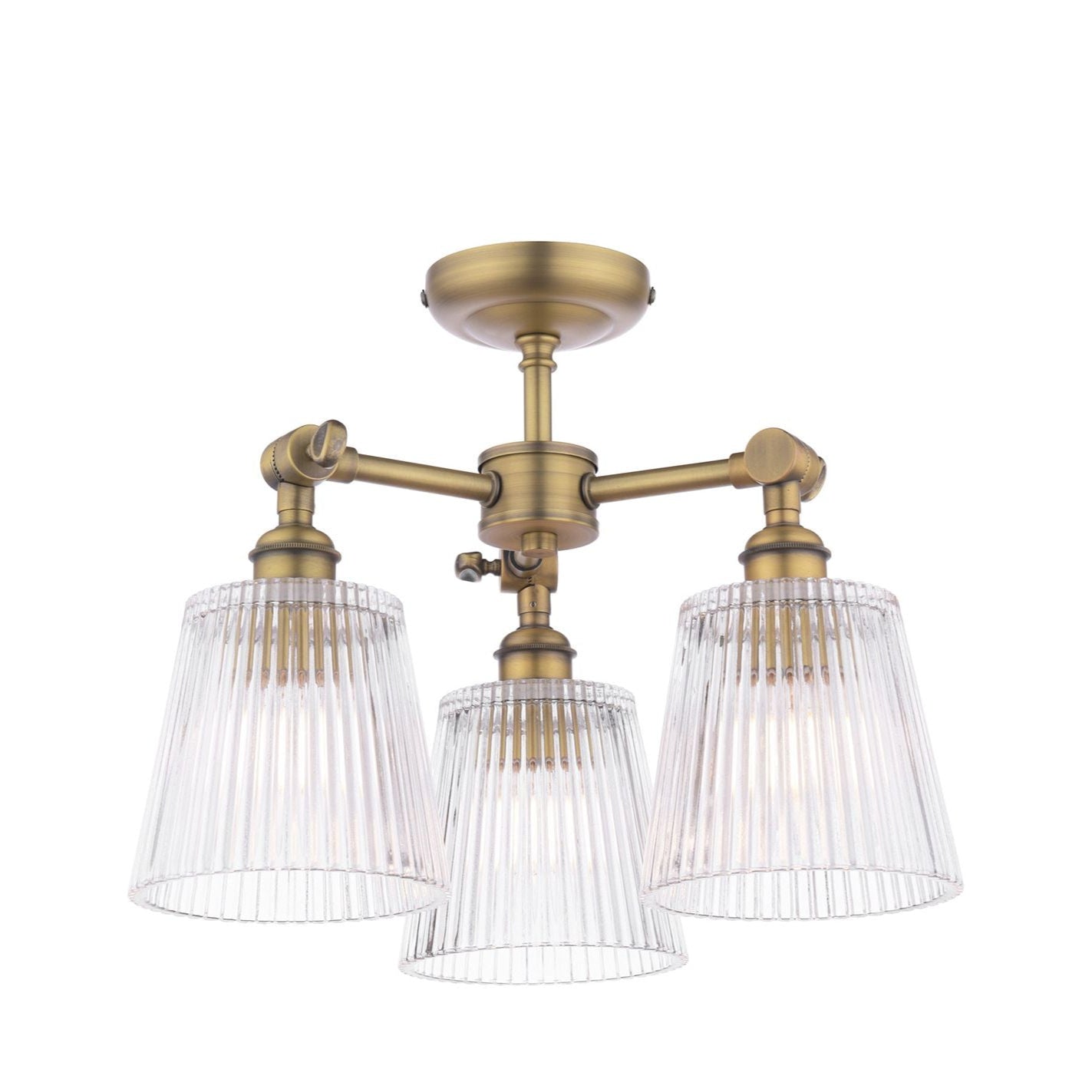Callaghan 3 Light Semi-Flush Matt Antique Brass and Ribbed Glass E14