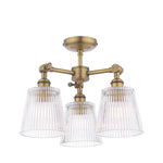 Callaghan 3 Light Semi-Flush Matt Antique Brass and Ribbed Glass E14