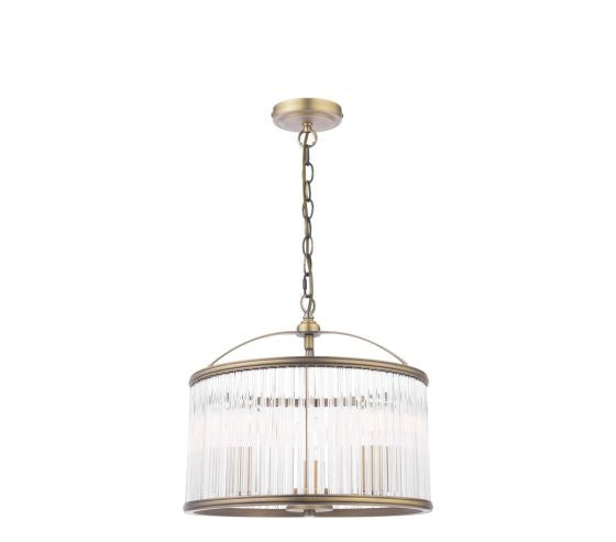 Sutton 3 Light Pendant Matt Antique Brass and Ribbed Glass