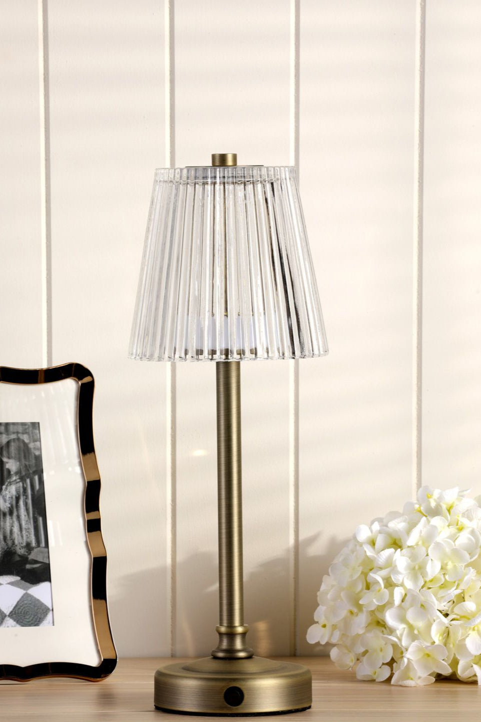 Callaghan Table Lamp Matt Antique Brass and Ribbed Glass LED Integrated LED