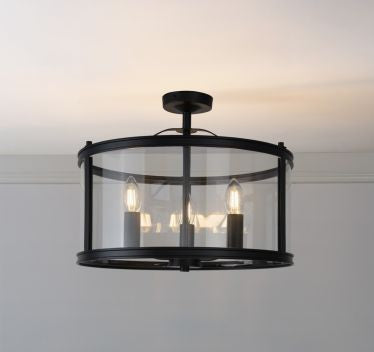 Harrington 3/5 Light Pendant Matt Black and Glass