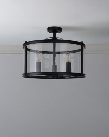 Harrington 3/5 Light Pendant Matt Black and Glass