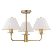 Mixbury 3 Light Semi-Flush Matt Antique Brass and White Ceramic