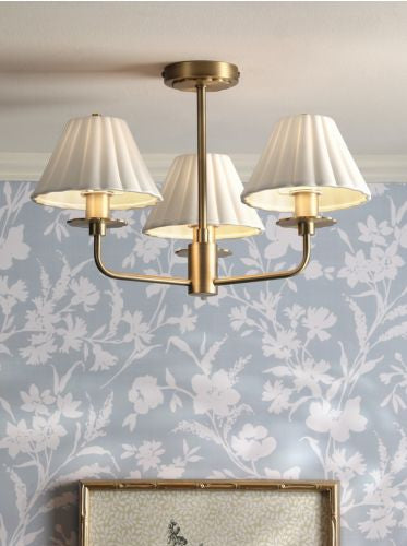 Mixbury 3 Light Semi-Flush Matt Antique Brass and White Ceramic