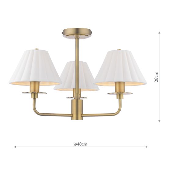 Mixbury 3 Light Semi-Flush Matt Antique Brass and White Ceramic