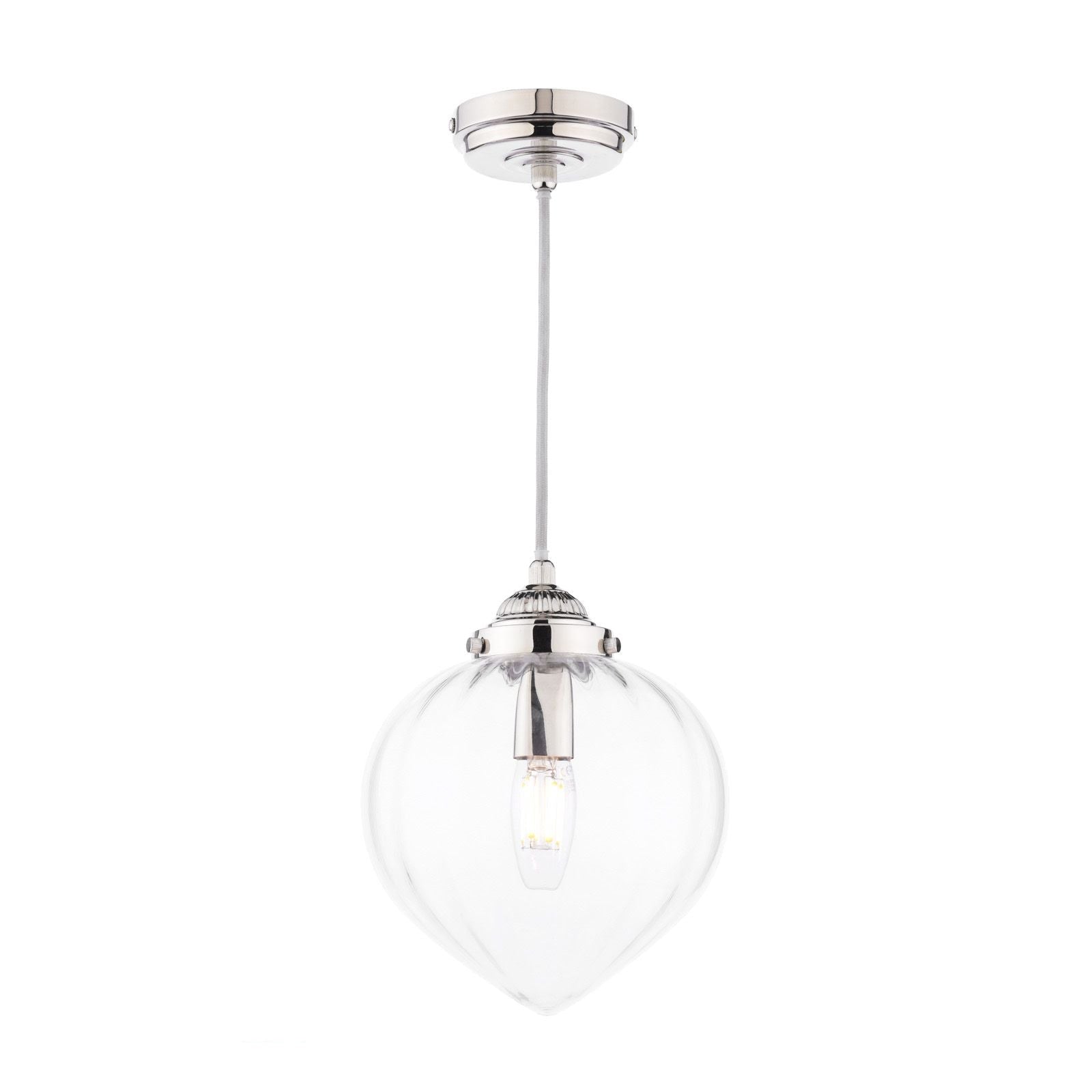 Whitham Pendant Polished Nickel/Antique Brass  and Ribbed Glass