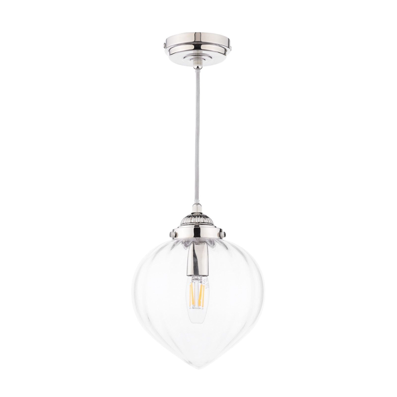 Whitham Pendant Polished Nickel/Antique Brass  and Ribbed Glass