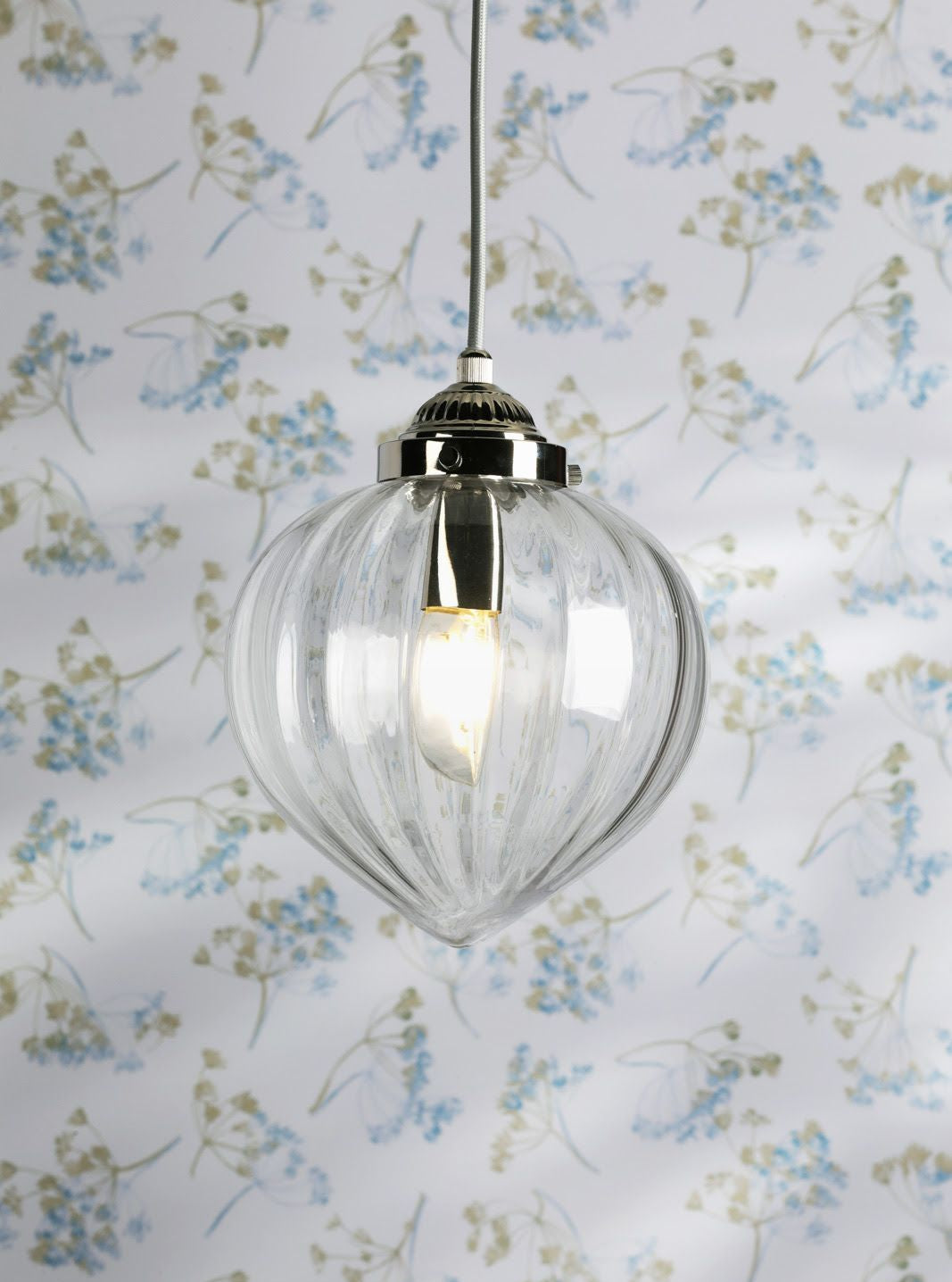 Whitham Pendant Polished Nickel/Antique Brass  and Ribbed Glass