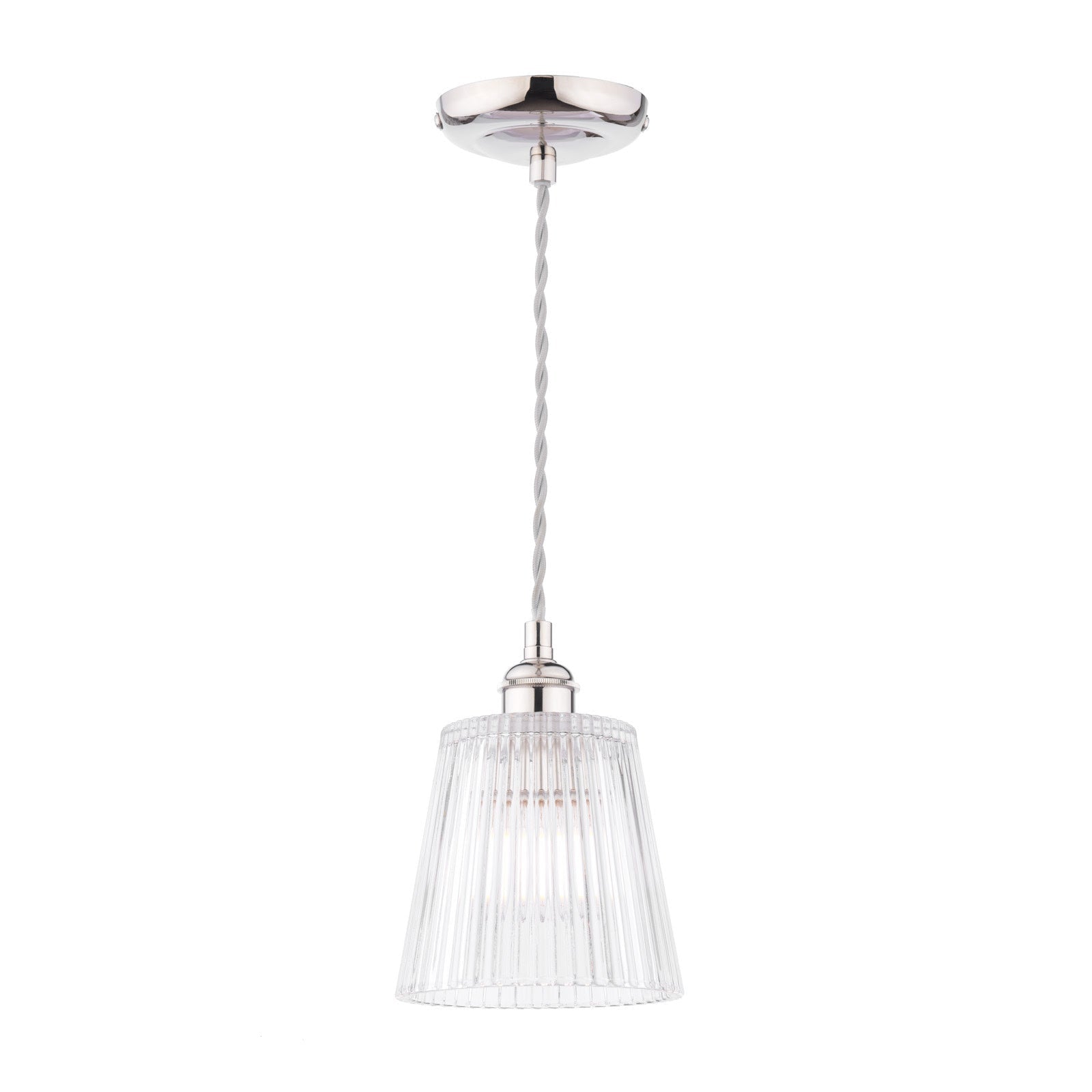 Callaghan Pendant Polished Nickel/Antique Brass and Ribbed Glass E14