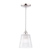 Callaghan Pendant Polished Nickel/Antique Brass and Ribbed Glass E14
