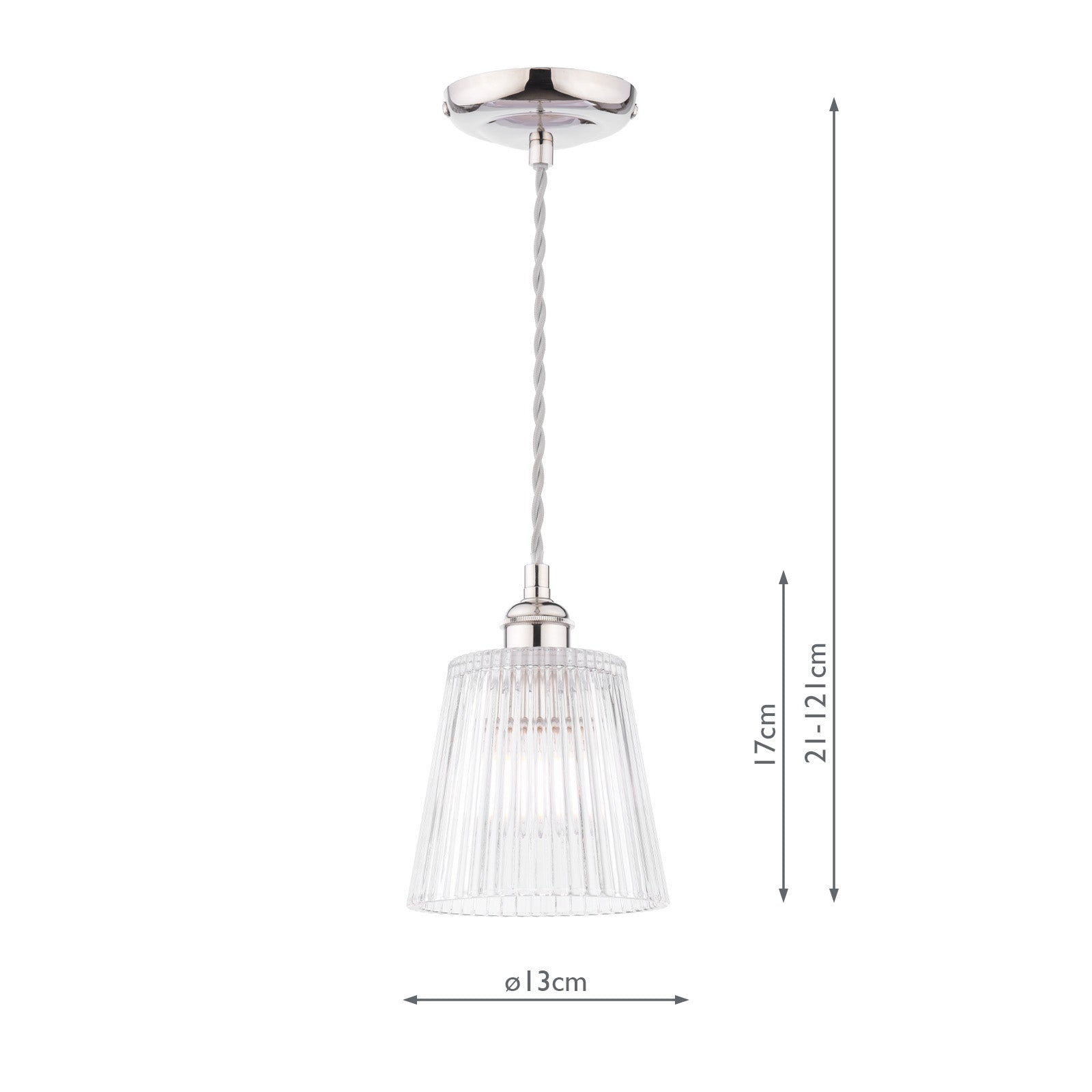 Callaghan Pendant Polished Nickel/Antique Brass and Ribbed Glass E14